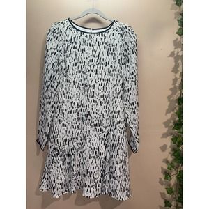 Reiss Size 6 White Black Sheath A-Line Long Sleeve Dress -